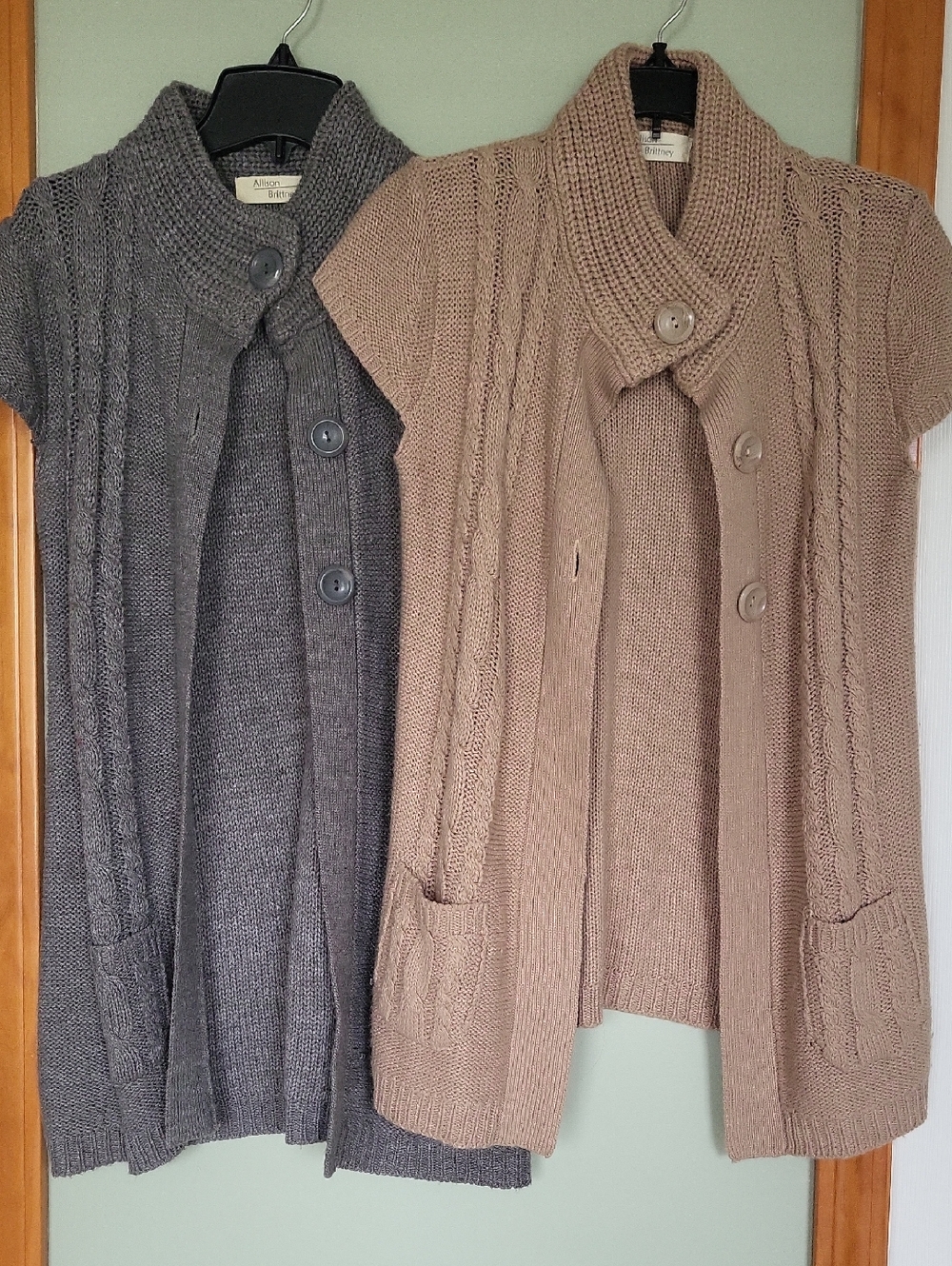 Women's Cable-Knit Short Sleeve Button Cardigan Sweaters - Gray & Taupe